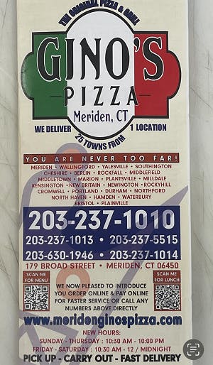 Gino's Pizza Menu: Pizza Delivery Meriden, CT - Order | Slice
