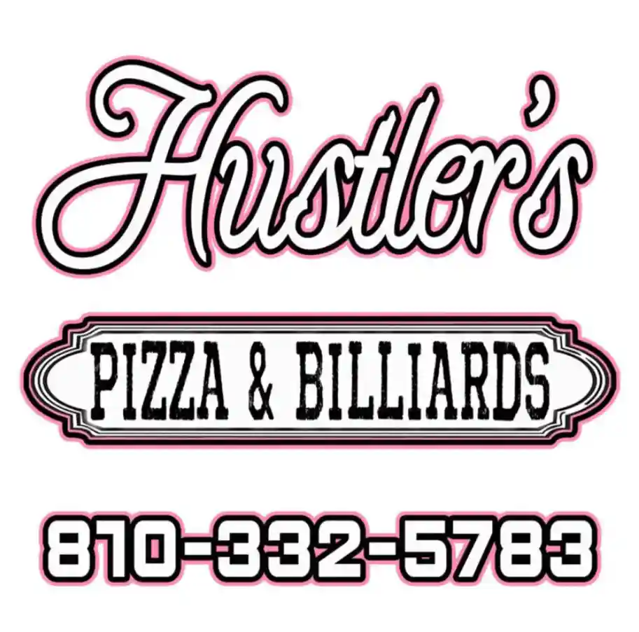Hustlers Pizza and Billiards logo