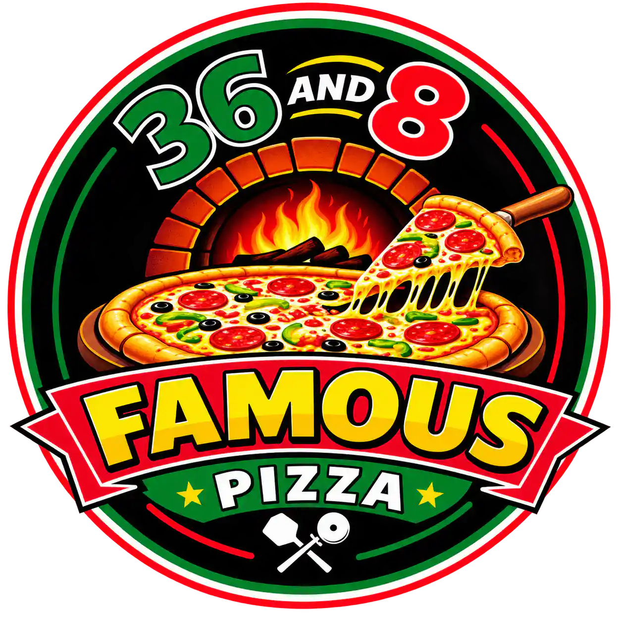 36 and 8 Famous Pizza logo